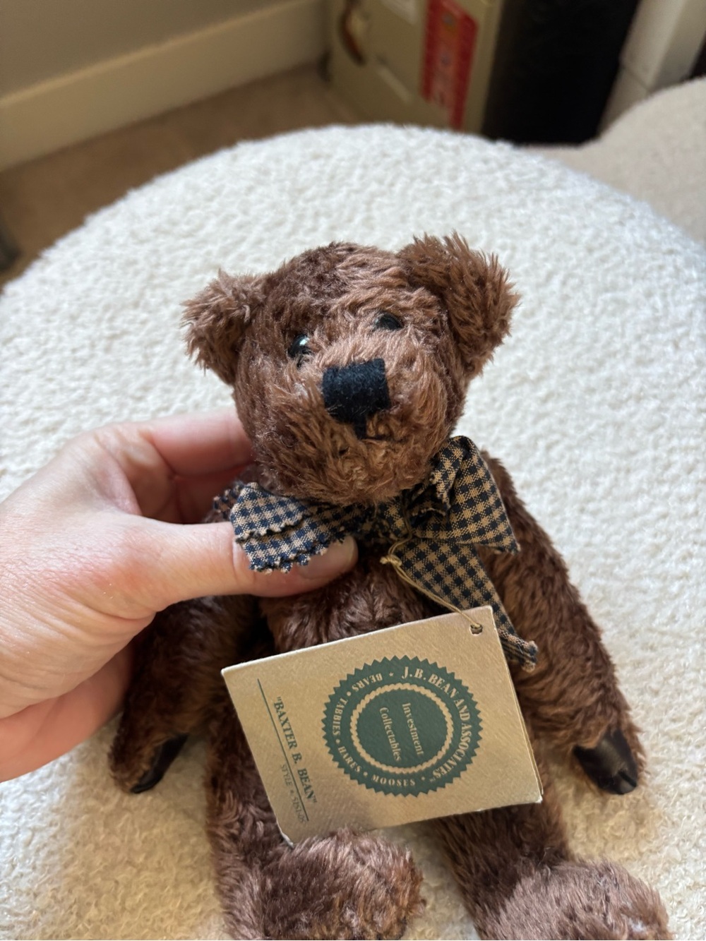 Vintage Boyds Bears “Baxter B. Bean” Plush Teddy Bear w/ Plaid Bow